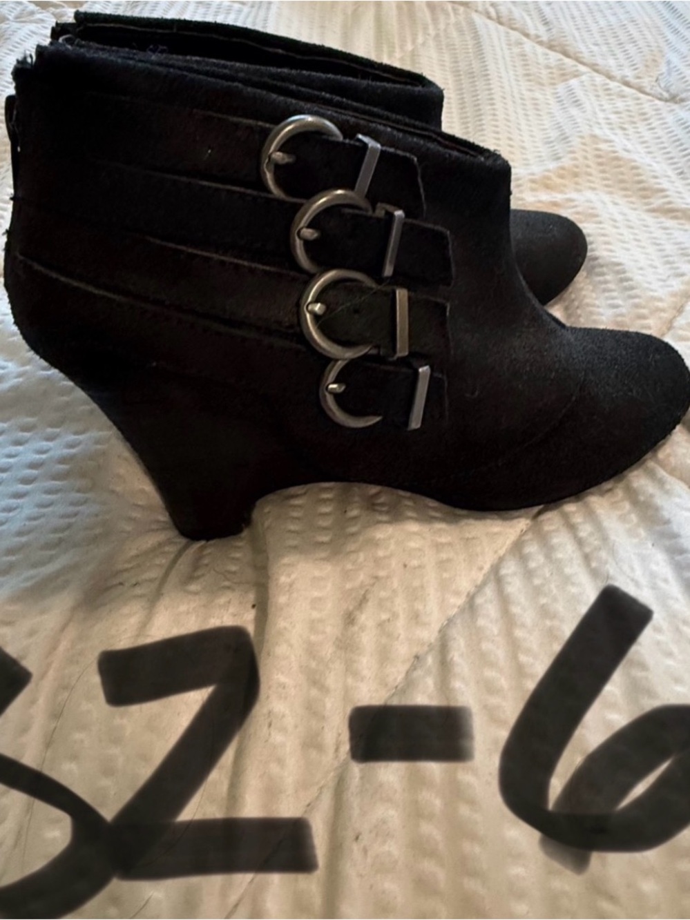 Black Women’s Wedge Ankle Boots with Buckle Straps